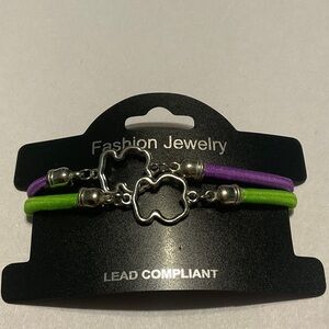 Fashion Jewelry Silver Heart Bracelets - Vibrant Purple and Green
